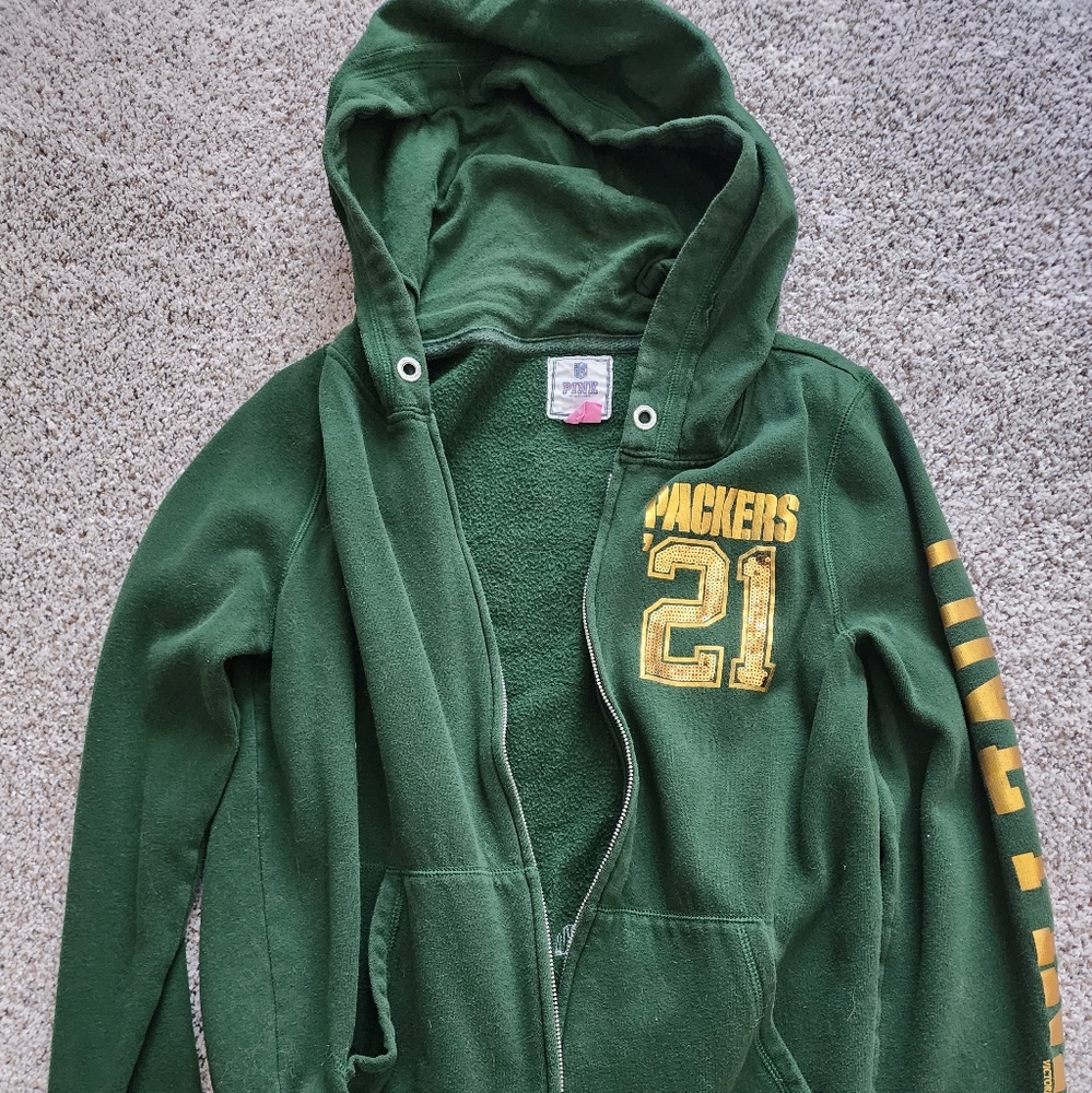 Large PINK Bling Green Bay Packers Hoodie